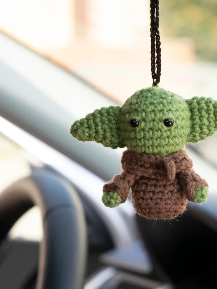 Baby Yoda car hanging accessory for Star Wars lover,  stuffed green alien, rear view mirror charm, Grogu toy car pendant