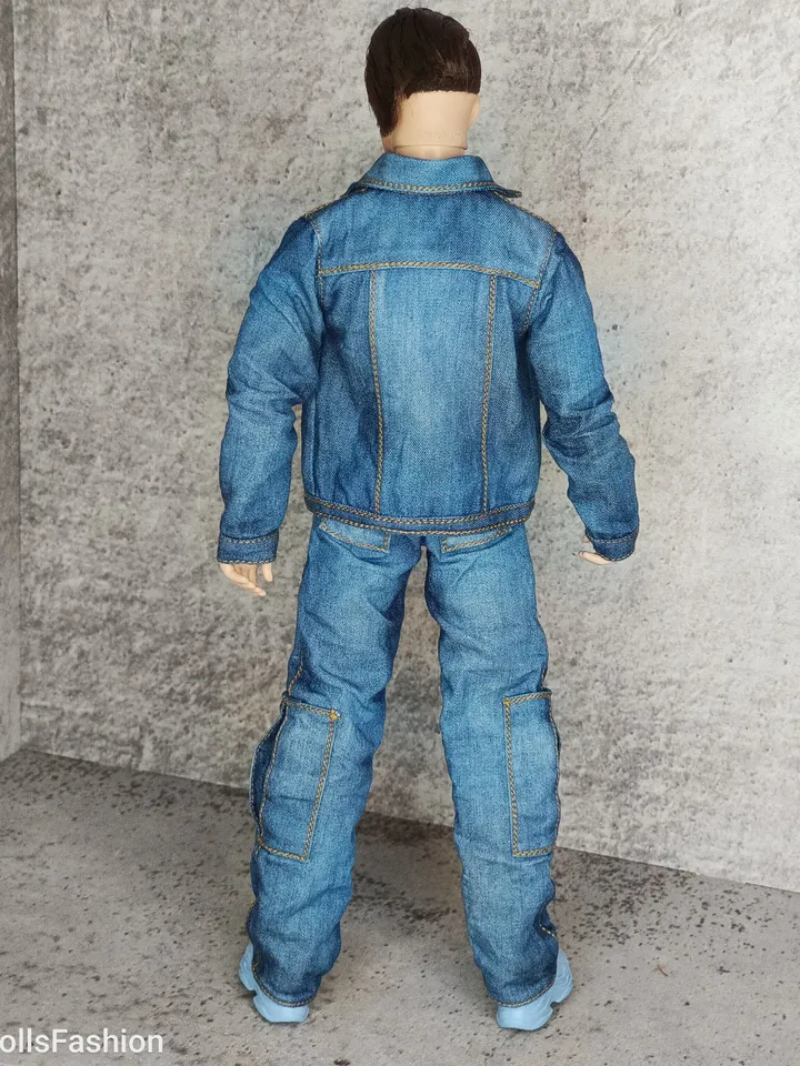 Ken's Distressed Denim Jacket and Cargo Jeans with Large Patch Pockets (for Ken with an athletic body)