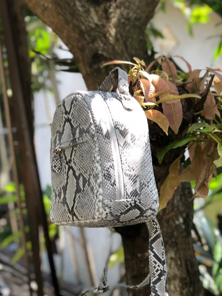 Women Python Skin Backpack | Genuine Python Skin Backpack | Exotic Leather Bags | Summer Snakeprint Backpack | Women Sport Shick Backpack