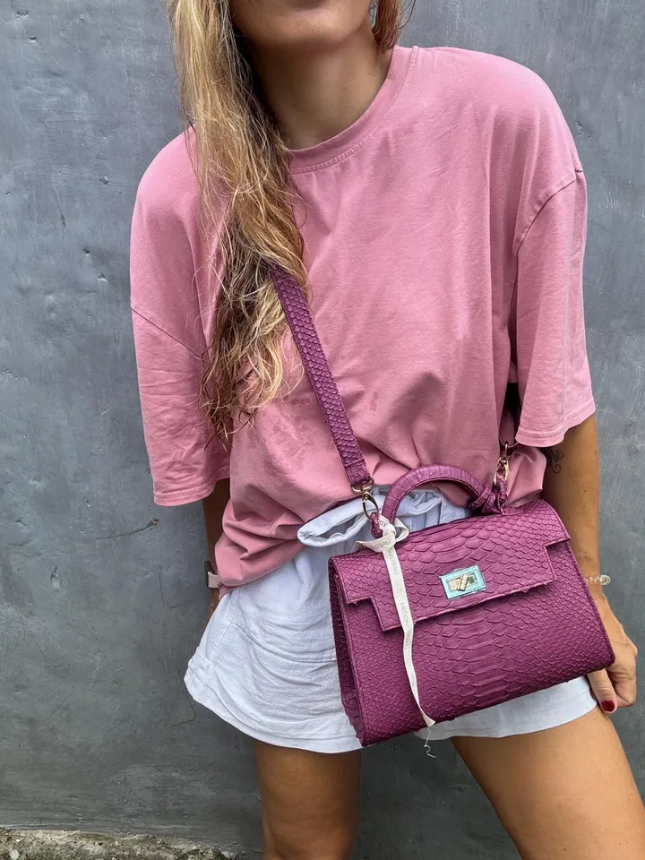 Top handle violet classy genuine python skin bag | exotic leather bags | Elegant women purse | snake skin bag | designer leather bag