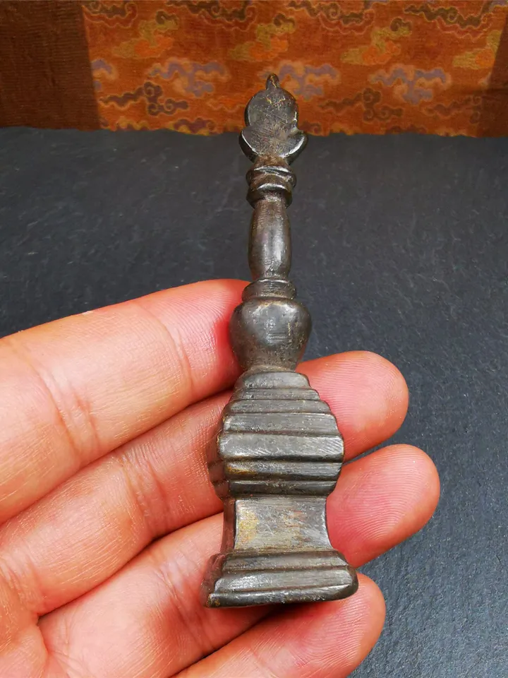 Gandhanra Vintage Tibetan Buddhist Tower Amulet,Stupa,Pagoda Pendant,Made of Thokcha,3.35 inches