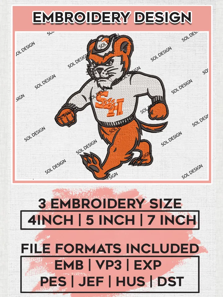 NCAA Sam Houston Bearkats Team Mascot Logo Embroidery Design Files, NCAA Sam Houston Bearkats Machine Embroidery, NCAA Teams, Game Day, 3 sizes, NCAA Machine embroidery designs, Digital Download