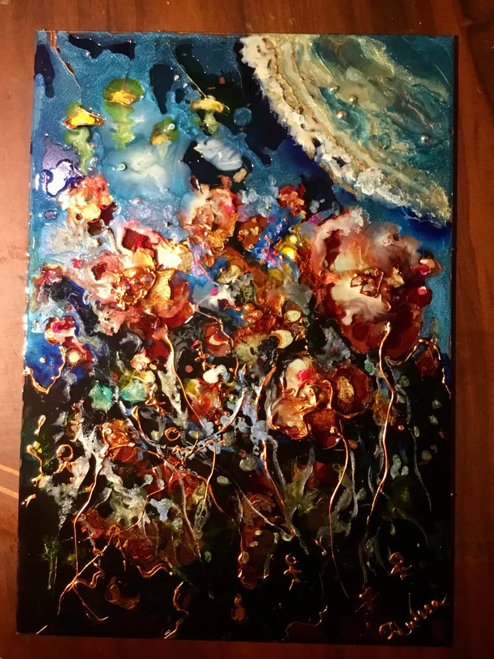 Abstract flowers stained glass panel,painting on glass,abstract painting,colourful flowers wall art,original handmade,unique gift.