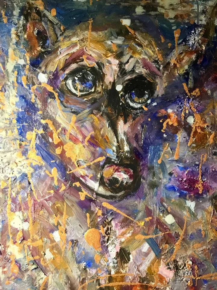Bobby-Funny colourful dog painting on canvas,original mix media oil amd acrylic painting,kids room decoration,animal painting wall art.