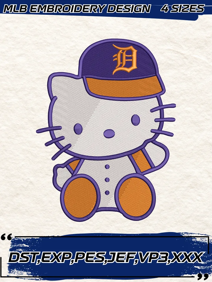 Detroit Tigers Hello Kitty Embroidery Design,MLB Embroidery Design,Machine Embroidery Design File,4 Sizes, Digital Download