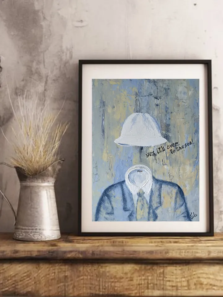 Oil painting man original art men suit with hat invisible man wall art cardboard 10x7 inches