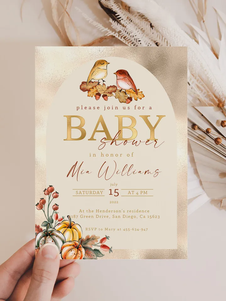 Little Pumpkin is on the way; Editable Autumn Pumpkin Baby Shower Invitation Template Canva; Fall 2022 Autumn Watercolor Pumpkin Invitation