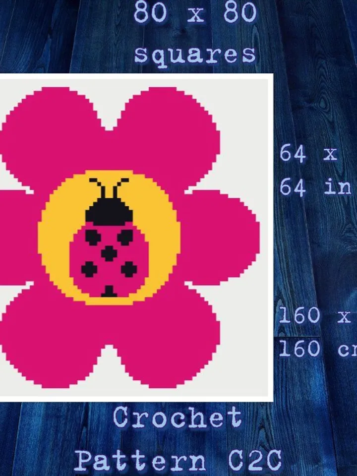 Crochet Pattern C2C Ladybug on a Flower Counted For Crocheting Afghan Plaid Blankets Digital Download PDF
