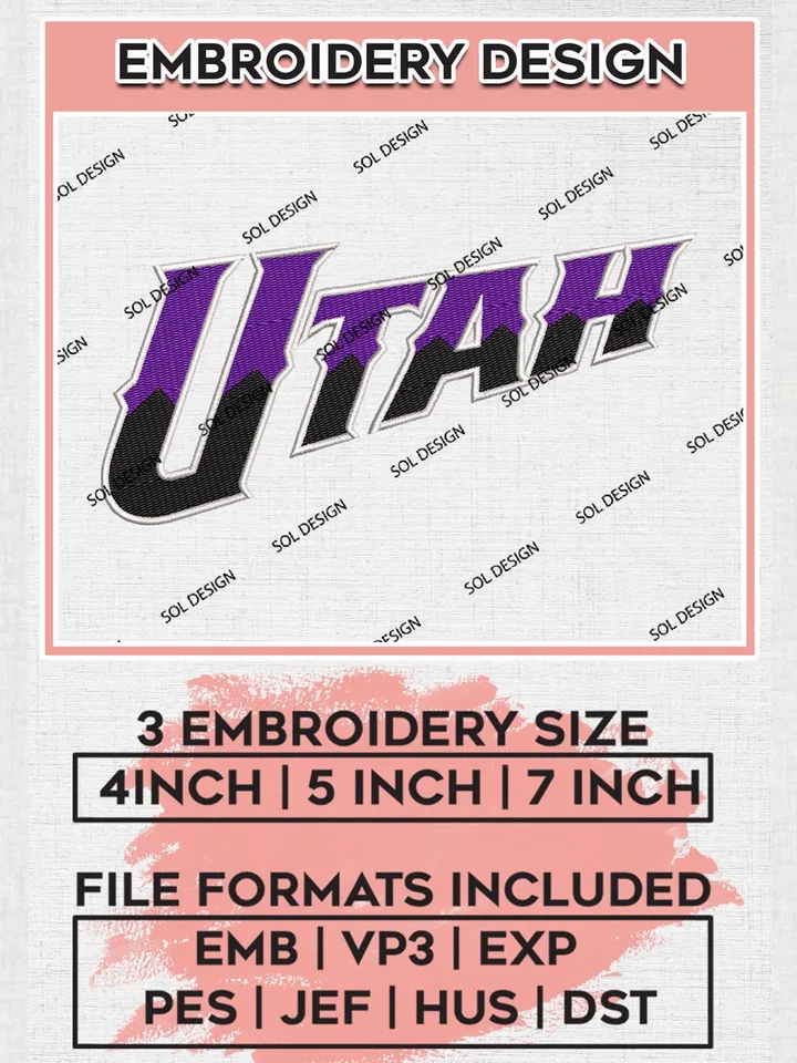 NBA Utah Jazz Wordmark Logo Embroidery Designs, NBA Logo Embroidery files, NBA Jazz Embroidery Designs, Machine Embroidery Designs, Digital Download