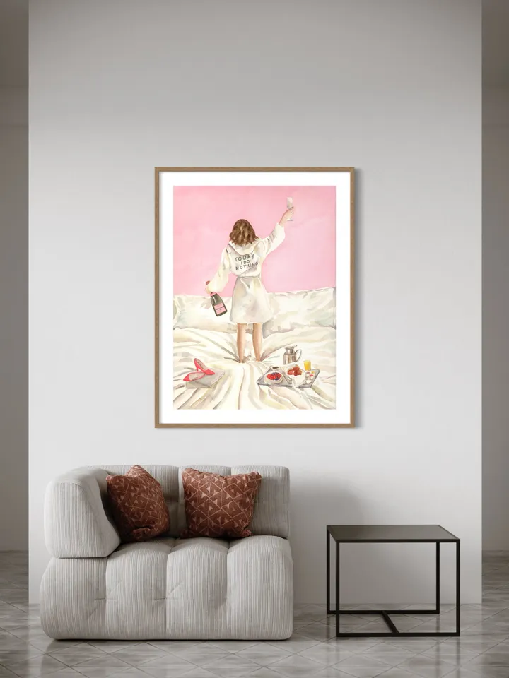Pink Champagne Wall Print, Watercolor Painting, Champagne Lovers, Pink Aesthetic, Cute Pink Decor, Feminine Art Poster, Pink Feminine Print