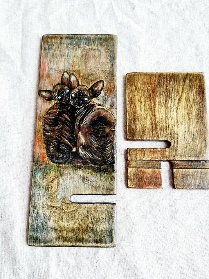 Cat phone holder Original painting on wood Cell phone holder Two Sphinx cat art