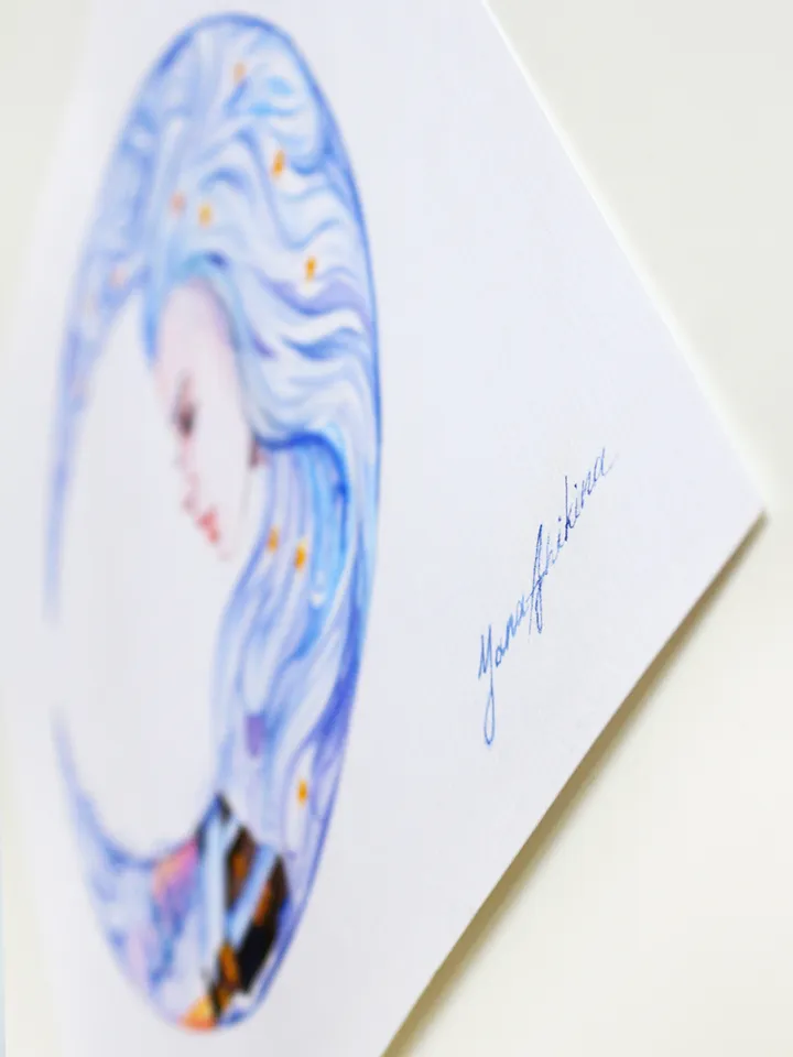 Moon Goddess Painting Moon Original Art Crescent Moon Watercolor Night Goddess Artwork