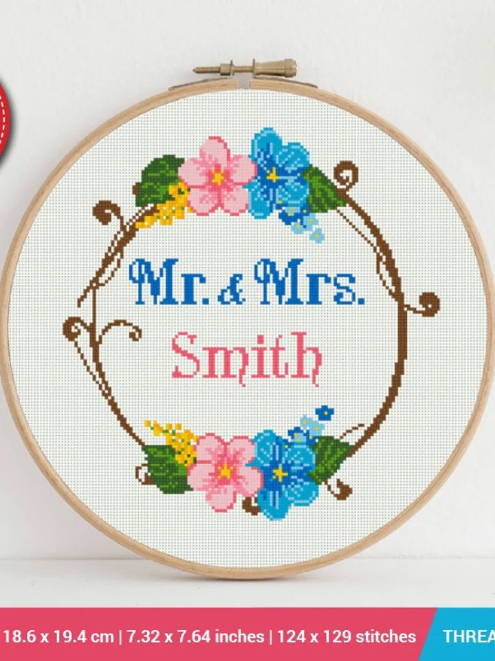 Mr. & Mrs. Wedding Date Frame and Alphabet Cross stitch pattern | Embroidery Pattern | Instant Download | Embroidery Designs