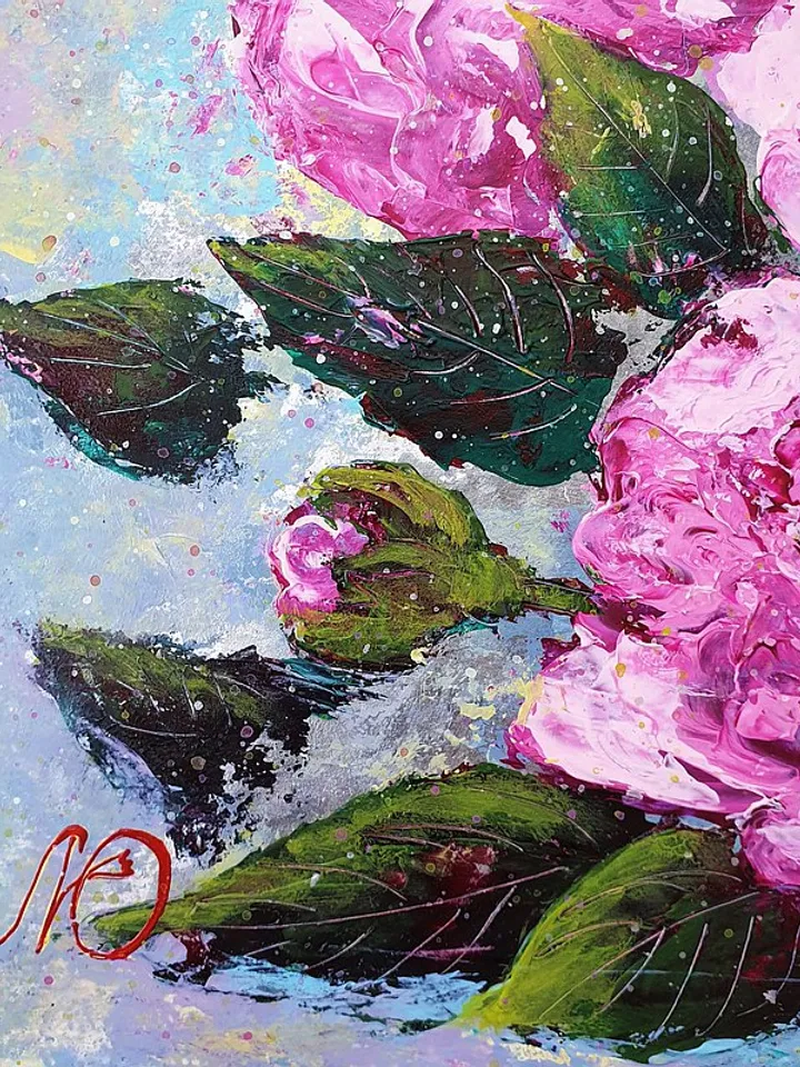 Rose Painting Bouquet Original Art Floral Wall Art Pink Flower Acrylic Painting