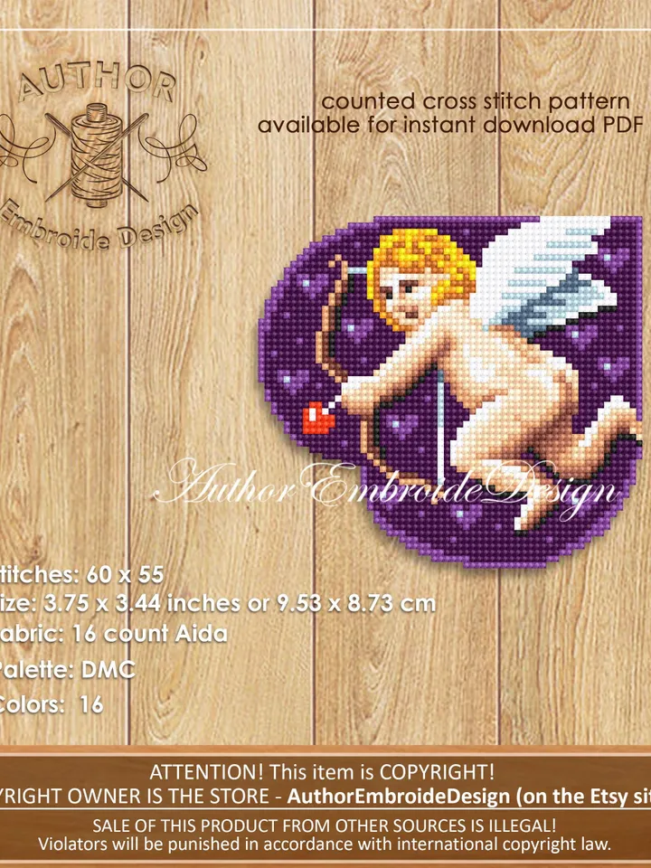 Cupid Corner bookmark cross stitch pattern PDF download Angel love cross stitch chart, Valentine bookmark pattern digital, Cute Amur #B401