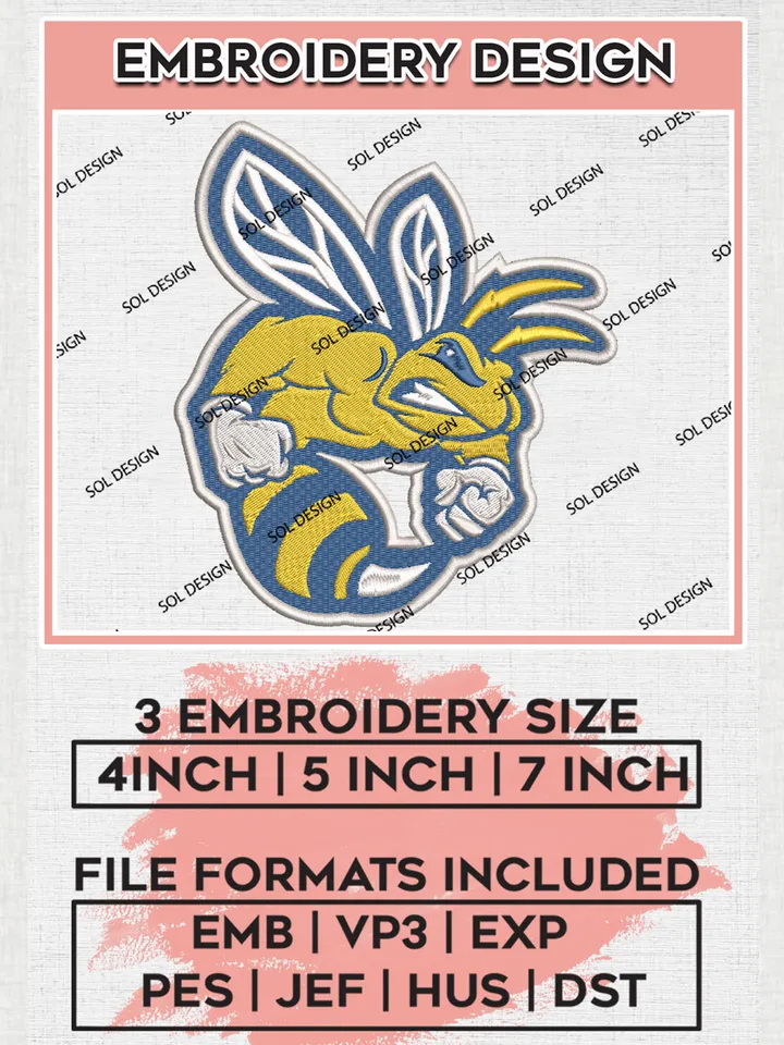 Allen Yellow Jackets Team Mascot Logo Embroidery Design Files, NCAA Allen Yellow Jackets Machine Embroidery, NCAA Teams, 3 sizes, NCAA Machine embroidery designs, Digital Download