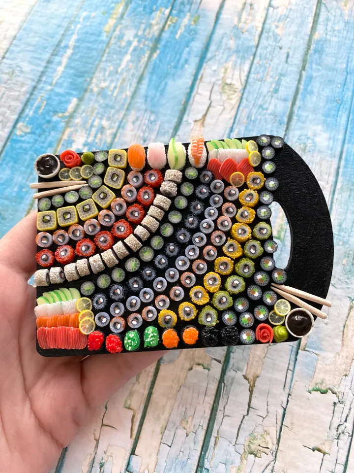 Magnet Miniature Sushi Board with Polymer clay Souvenir
