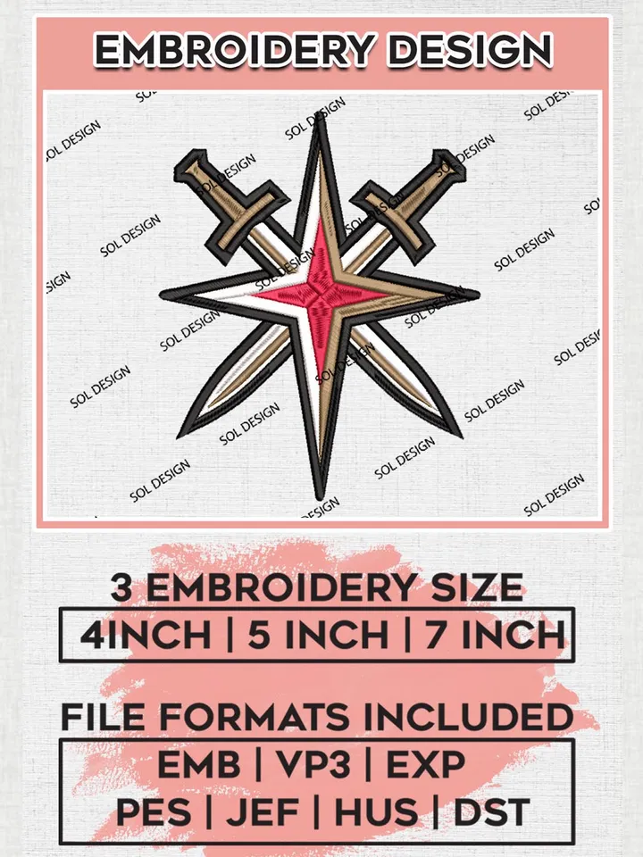 NHL Vegas Golden Knights Embroidery Files, NHL Vegas Golden Knights Machine Embroidery Designs, NHL Embroidery Designs, NHL Machine Embroidery Designs, Digital Download