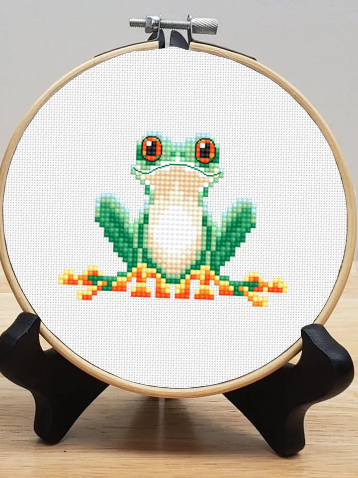 Small tree frog cross stitch pattern PDF Set of 3 frog patterns instant download, Mini cross stitch chart Red eyed tree frog embroidery #K19