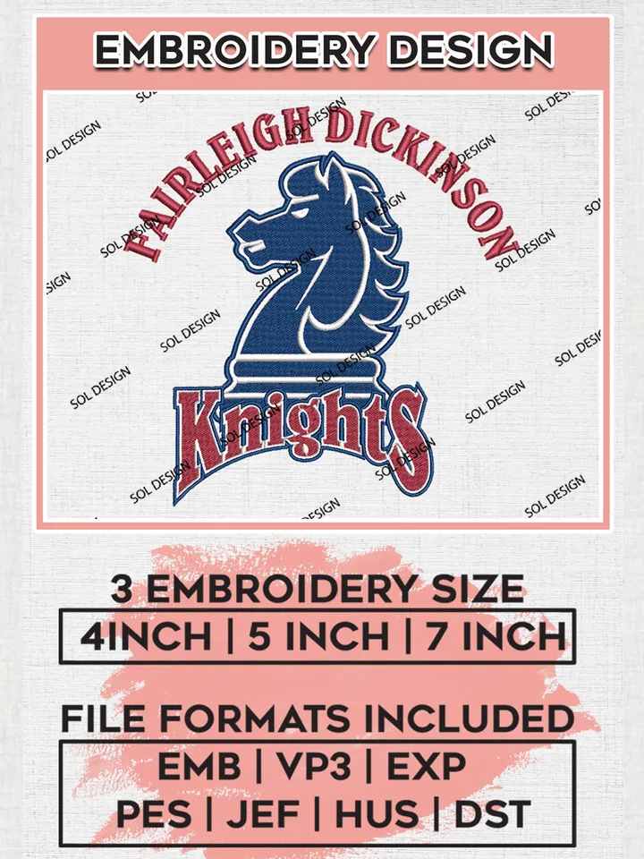 NCAA Fairleigh Dickinson Knights Team Logo Embroidery Design Files, NCAA Fairleigh Dickinson Knights Machine Embroidery, NCAA Teams, 3 sizes, NCAA Machine embroidery designs, Digital Download