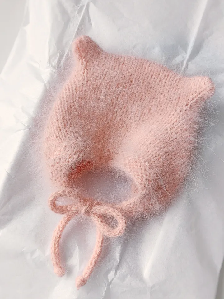 Newborn baby hat, newborn bonnet, angora kitty bonnet, vintage style bonnet