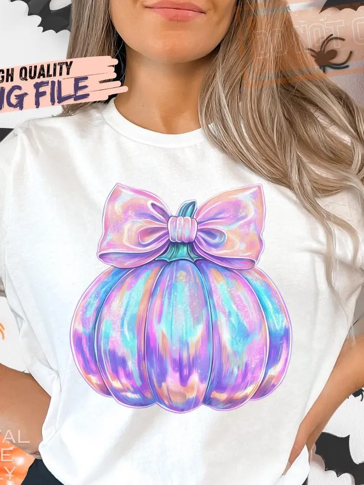 Iridescent Fall Pumpkin PNG, Coquette Halloween Design, Iridescent Pumpkin Design, Halloween PNG, Girly Halloween Png, Fall Pumpkin Png