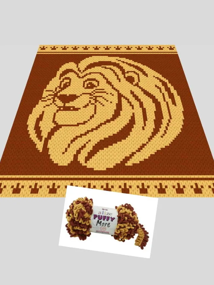 Loop yarn Finger knitted King Lion blanket pattern