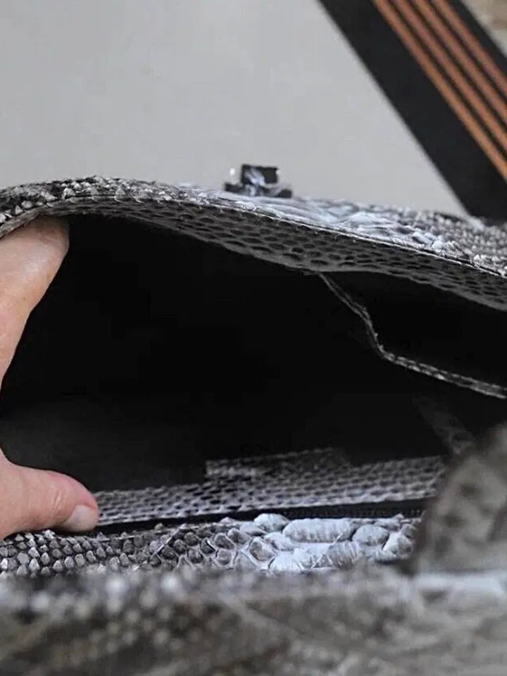 Genuine python skin classy stitched big gray crossbody | designer women leather handbag | snakeprint bag | crossbody purse | gift for her