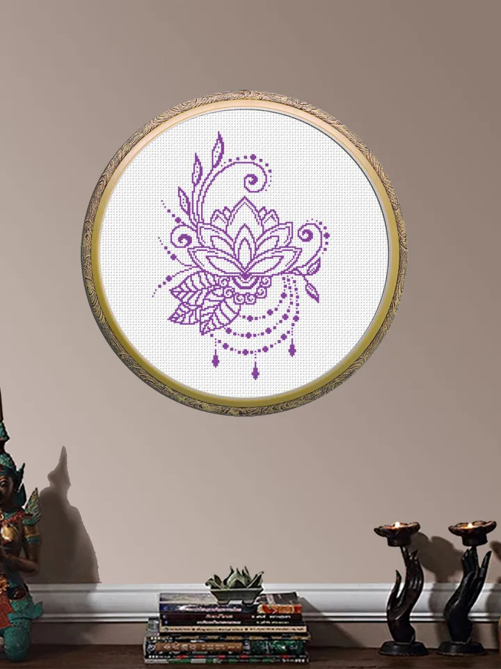 Mandala set cross stitch pattern download PDF, Crescent moon cross stitch, Flower mandala digital PDF, Monochrome floral cross stitch #S2