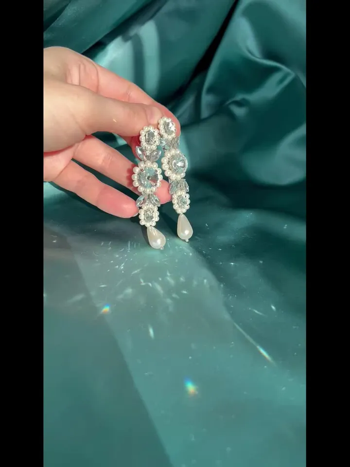 Bridal Pearl Crystal Cameo Earrings