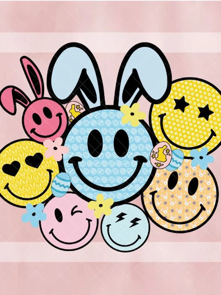 Retro Easter png, Easter bunny smiley face png, Easter sublimation design, groovy easter png, bunny peeps png, easter lightning bolt, spring