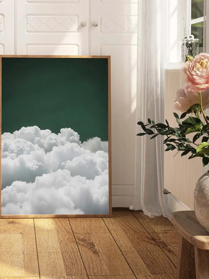 Emerald Green Cloud Wall Art Print, Bedroom Wall Decor Over the Bed Art, Above Bed Decor, Bedroom Decor, Abstract, Minimalist, Dark Green