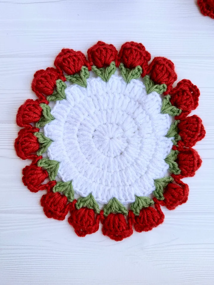 CROCHET ROSE Coaster pattern - Rose Flower Pot Coaster Set Crochet Pattern Flower Bouquet Plant Coasters Instant Digital Download PDF