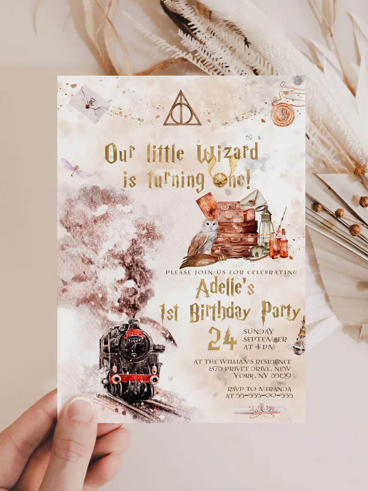 The Chosen One Invitation; Wizard Birthday Party; Magic School 1st Birthday Invitation Template; Editable Wizarding World Invitation; W7