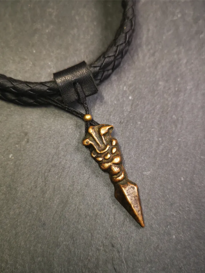 Gandhanra Vintage Tibetan Amulet,Snow Lion Kila(Dorje Phurba) , Trantic Buddhism Ritual Implement Pendant,Made of Brass,1.5"
