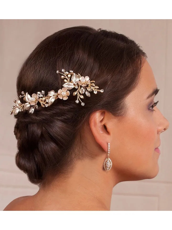 Swarovski crystal Champagne Gold Leaf Wedding Headband