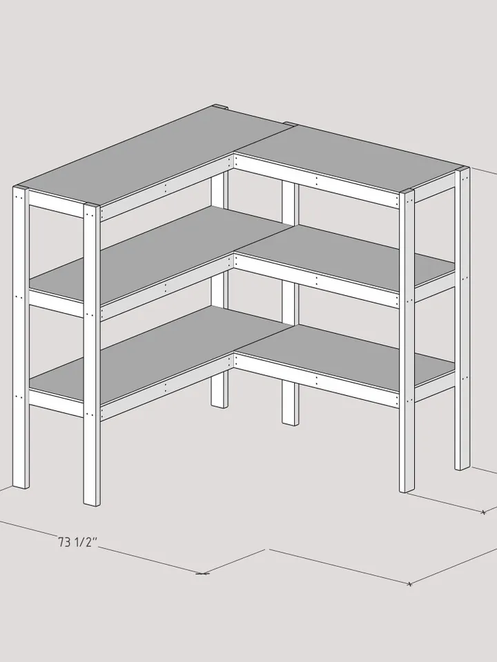 DIY L-Shaped Garage Shelf Plans, PDF