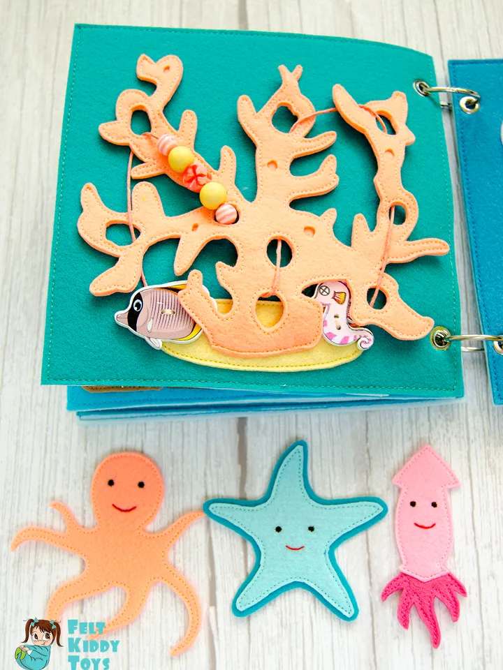 Coral, Quiet book page, Under the sea, Pattern and Tutorial, SVG files