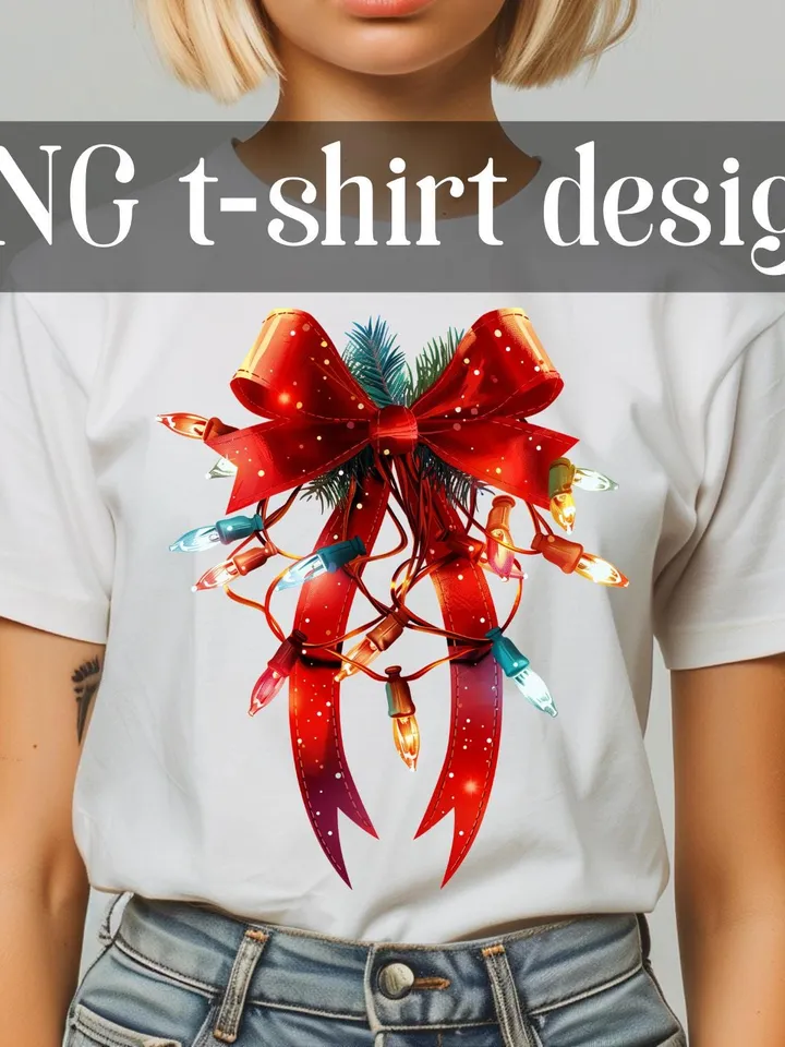 Christmas Light Coquette Bow PNG tshirt design, Christmas Season sublimation, New year PNG, Retro Merry Christmas Png, Coquette Bow