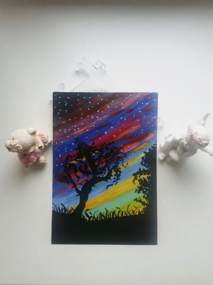 Aurora Borealis Nothern Lights Painting, Acrylic on Paper, Nothern Landscape