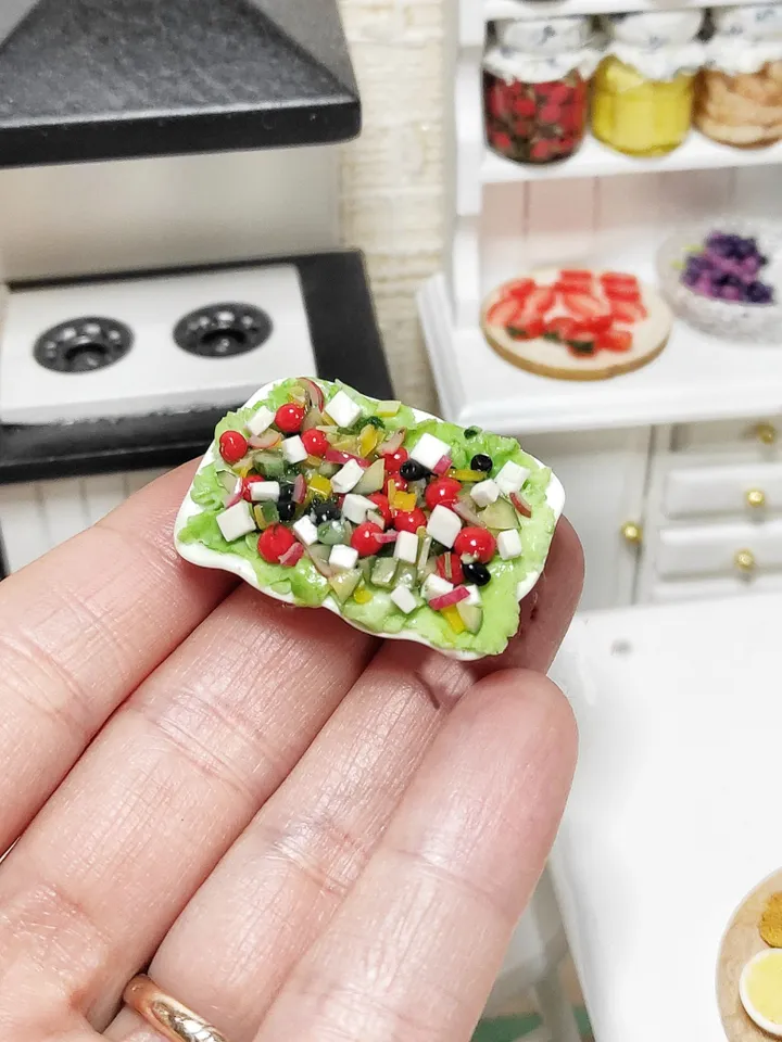 Realistic greek salad - realistic salad - doll food - 1 12 scale - miniature - dollhouse miniature - mini food