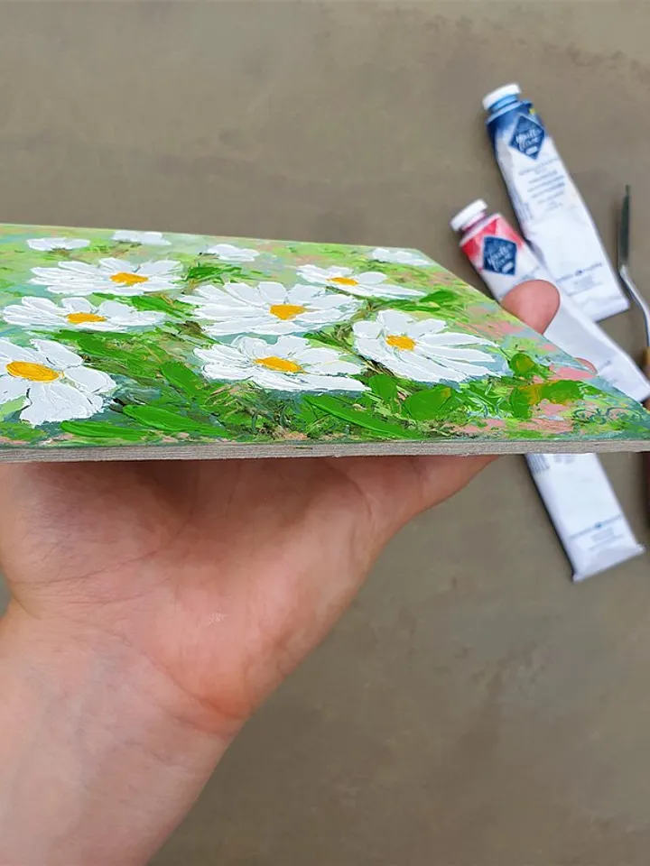 Daisy Painting Floral Original Art Flower Wall Art Small Impasto Oil Painting