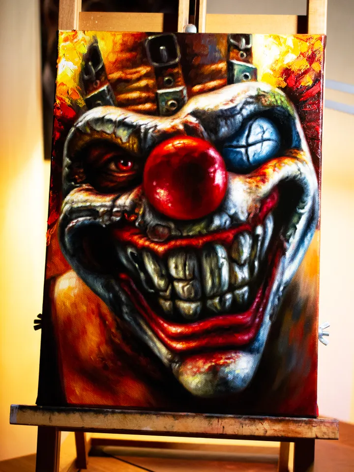 Original oil painting Sweet Tooth Clown Twisted Metal