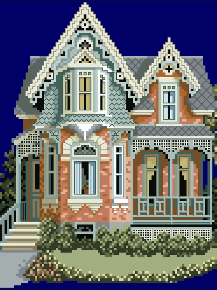 Vintage Cross Stitch Pattern Victorian House Counted Digital Download PDF