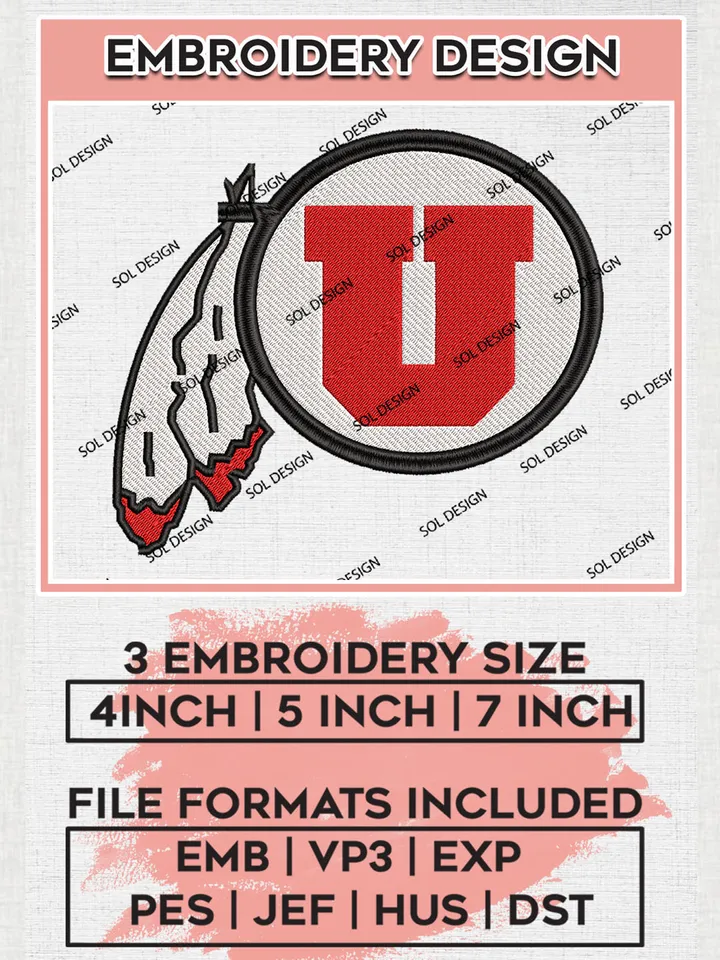 Utah Utes Logo Machine Embroidery Design, NCAA Utah Utes Embroidery Design Design files, NCAA Embroidery Designs, NCAA Machine Embroidery Designs, Digital Download