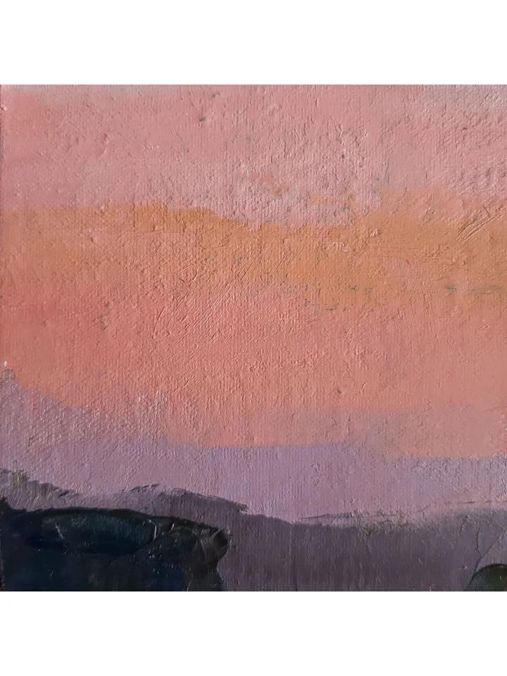 Calm Peach Sunset Painting 5x7" ORIGINAL ART Impressionist Small Sea artwork Signed by artist Marina Chuchko