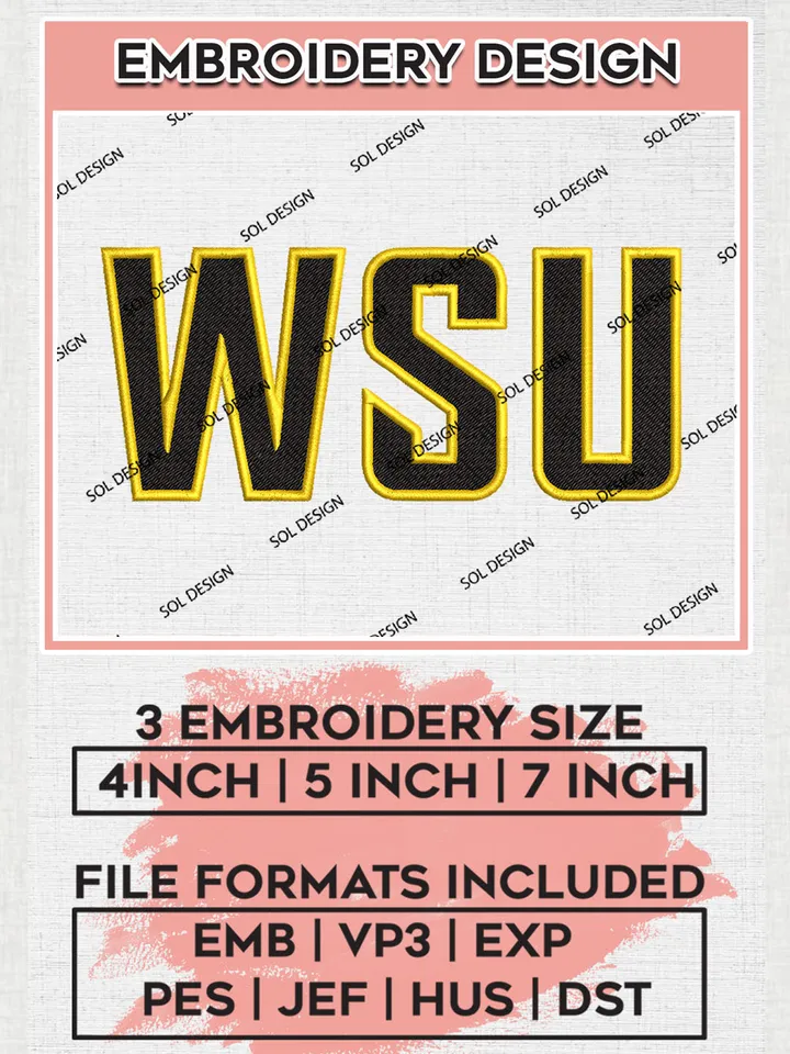 NCAA WSU Shockers Football Team Logo Embroidery Design Files, NCAA Wichita State Shockers Machine Embroidery, NCAA Teams, 3 sizes, NCAA Machine embroidery designs, Digital Download