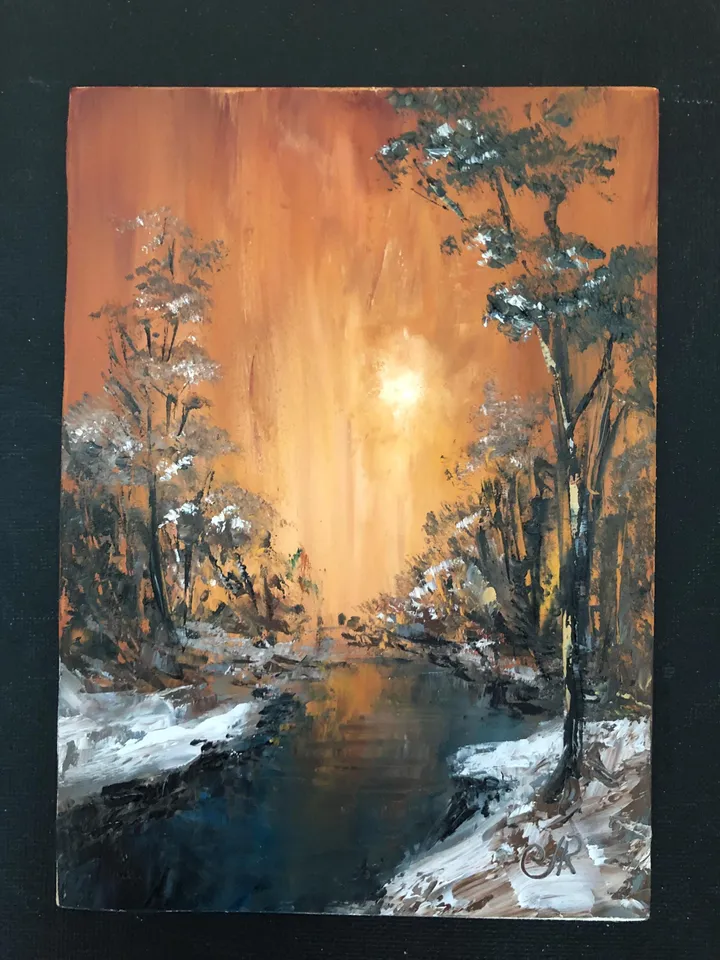 Forest Original Painting Oil Abstract Landscape Sunset Wall Art