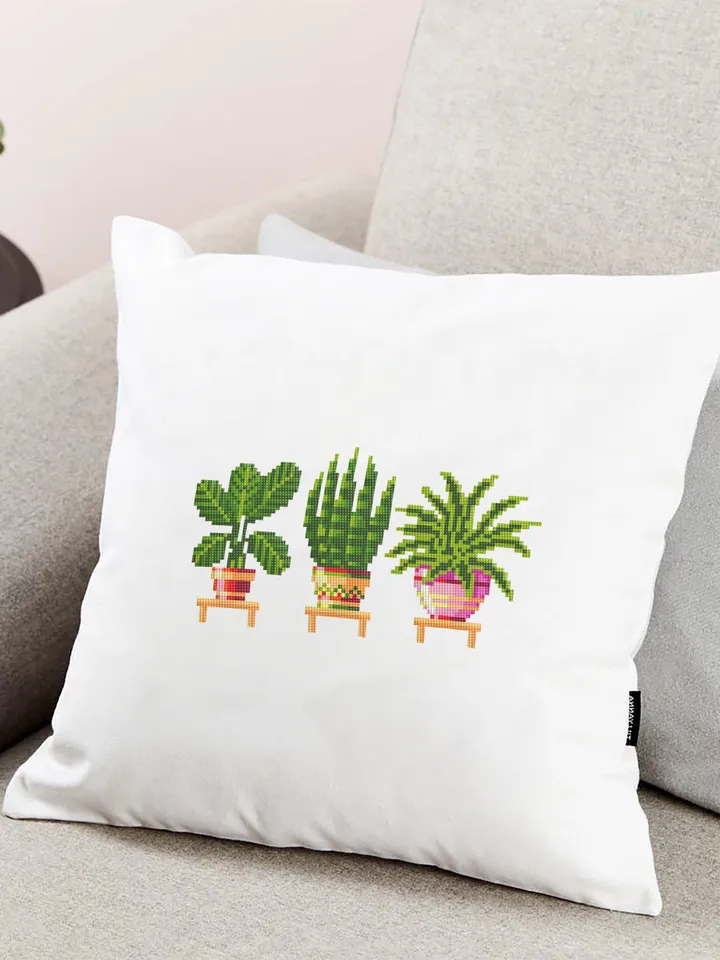 Potted plants cross stitch pattern download PDF, Small floral cross stitch chart, House plant hand embroidery PDF, Quick beginner stitch #P4