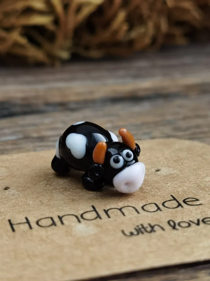 GLASS FIGURINES Cow figurine Glass cow Miniature cow tiny cow Tiny glass animals Farm animals Terrarium figurines Dollhouse miniature Blown